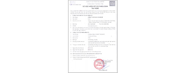 Công bố thông tin về việc niêm yết cổ phiếu DGW tại HOSE