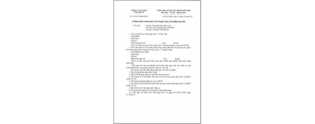 Thông báo giao dịch của người có liên quan cổ đông nội bộ