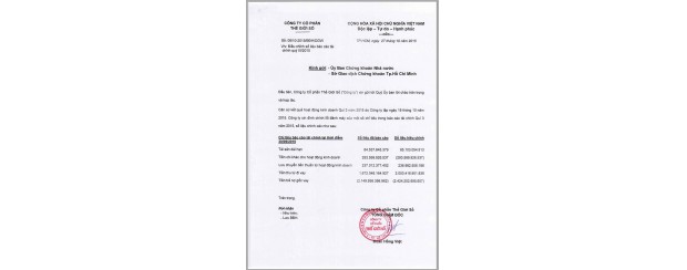 Đính chính số liệu tài chính Quý III/2015