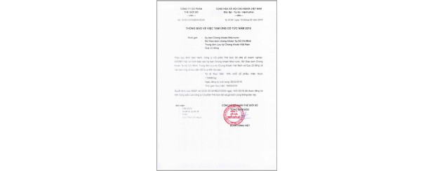 Thông báo về việc tạm ứng cổ tức năm 2015