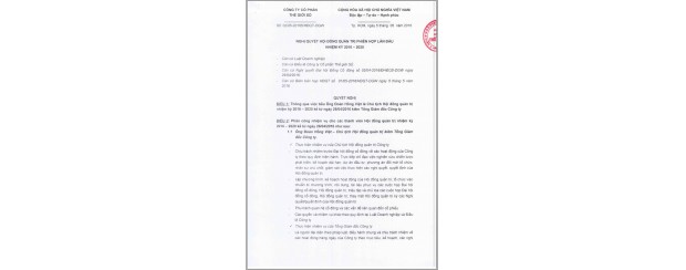 Nghị quyết họp HĐQT lần đầu nhiệm kỳ 2016-2020